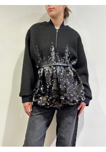 Vicolo - Cappotto zip con paillettes nero