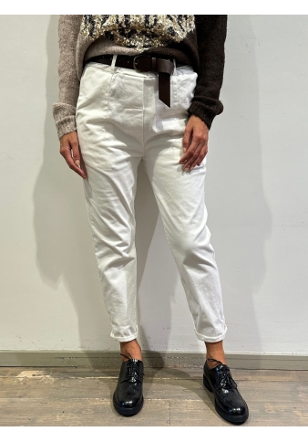 Motel - Pantalone con elastico in vita bianco