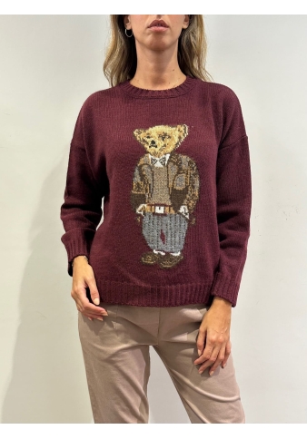 Tensione In - Maglia con orso bordeaux