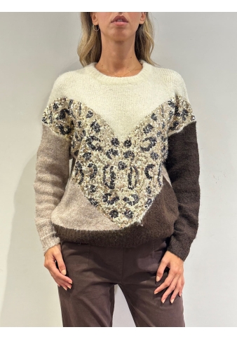 Dixie - Maglia in mohair con paillettes panna