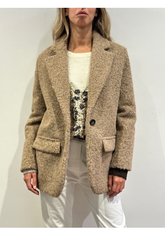 Haveone - Cappotto corto bouclé misto lana tortora