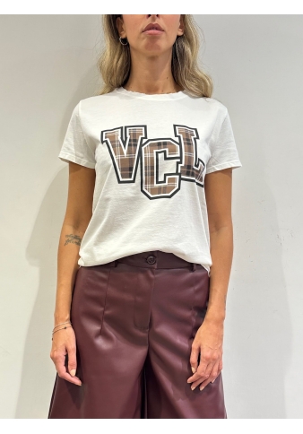 Vicolo - T-Shirt con stampa check bianca