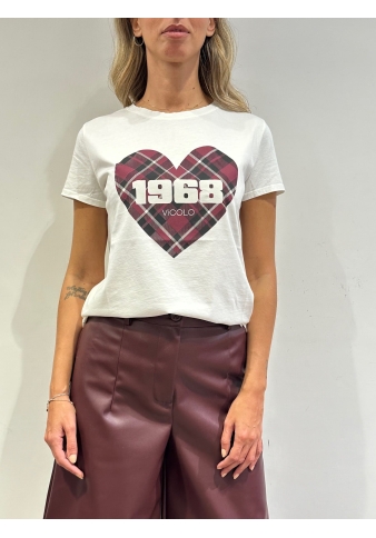 Vicolo - T-Shirt con stampa cuore check bianca