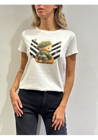 Vicolo - T-Shirt con orso militare bianca