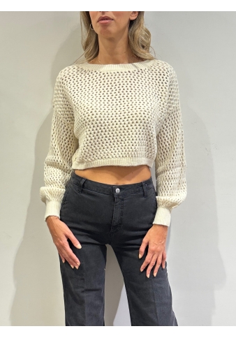 Haveone - Maglia cropped traforata panna