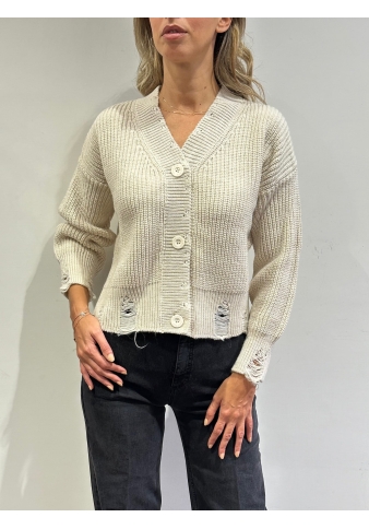 Haveone - Cardigan con rotture panna