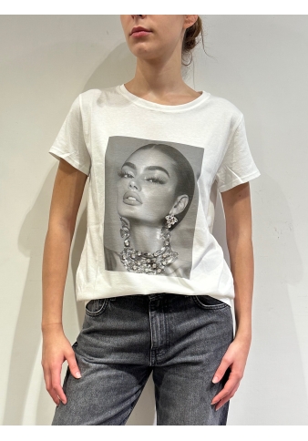 Vicolo - T-Shirt con stampa donna e strass bianca