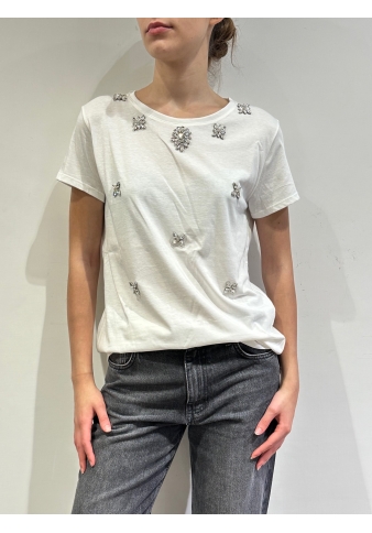 Vicolo - T-Shirt con applicazioni strass bianca