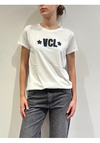 Vicolo - T-Shirt con stampa bouclé antracite e bianca