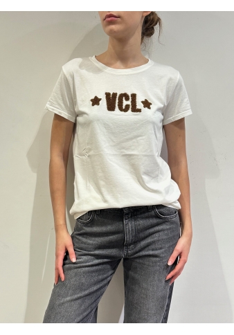 Vicolo - T-Shirt con stampa bouclé marrone e bianca