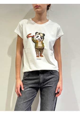 Vicolo - T-Shirt stampa panda bianca