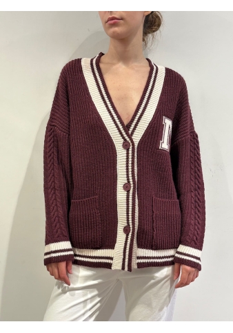 Motel - Cardigan con profilo a contrasto bordeaux