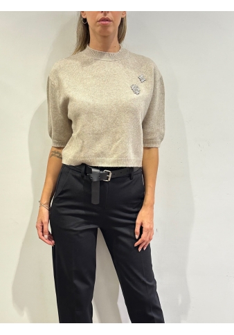 Vicolo - Maglia cropped con applicazioni gioiello beige