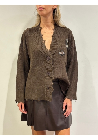 Motel - Cardigan con rotture e patch marrone