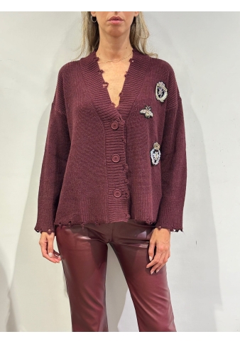 Motel - Cardigan con rotture e patch bordeaux