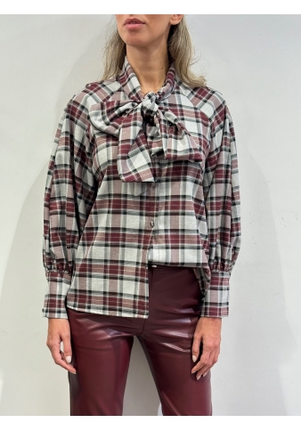 Tensione In - Camicia con fiocco check bordeaux