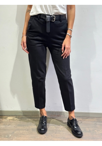 Tensione In - Pantaloni in punto milano nero chino con cintura ed elastico dietro