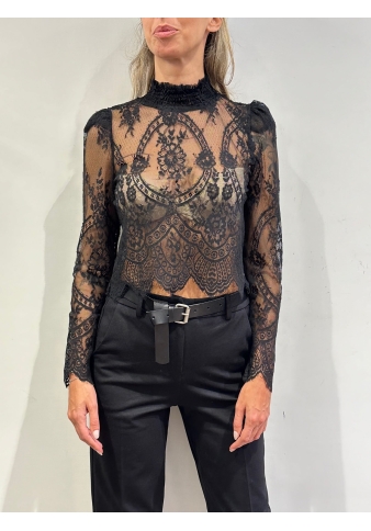 Tensione In - Camicia nera cropped in pizzo