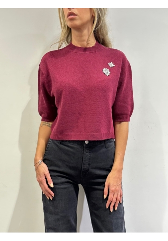 Vicolo - Maglia cropped con applicazioni gioiello bordeaux