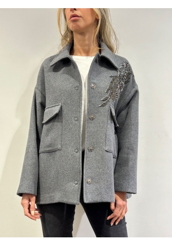 Dixie - Cappotto corto con ricamo gioiello grigio