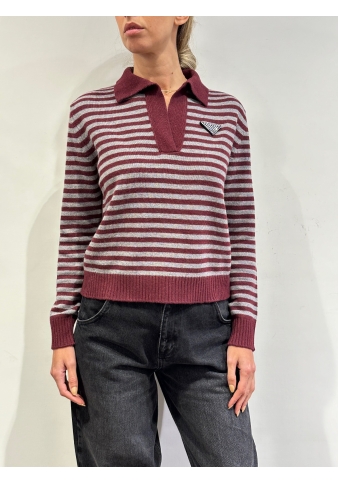 Tensione In - Maglia polo a righe grigia e bordeaux