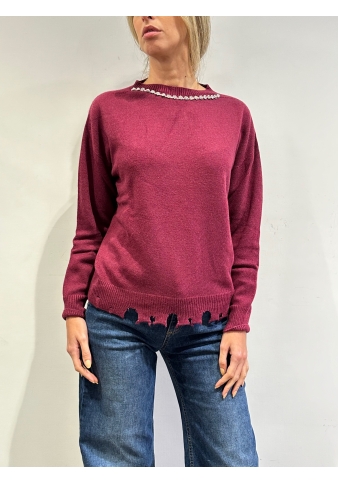 Vicolo - Maglia girocollo con strass bordeaux