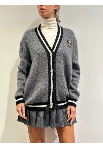 Dixie - Cardigan con profilo a contrasti e patch grigio