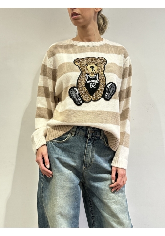 Motel - Maglia a righe con orso biege