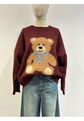 Kontatto - Maglia con orso bordeaux