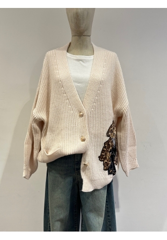 Motel - Cardigan con patch orso panna