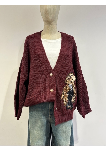 Motel - Cardigan con patch orso bordeaux