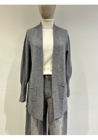 Kontatto - Cardigan lungo con tasche grigio