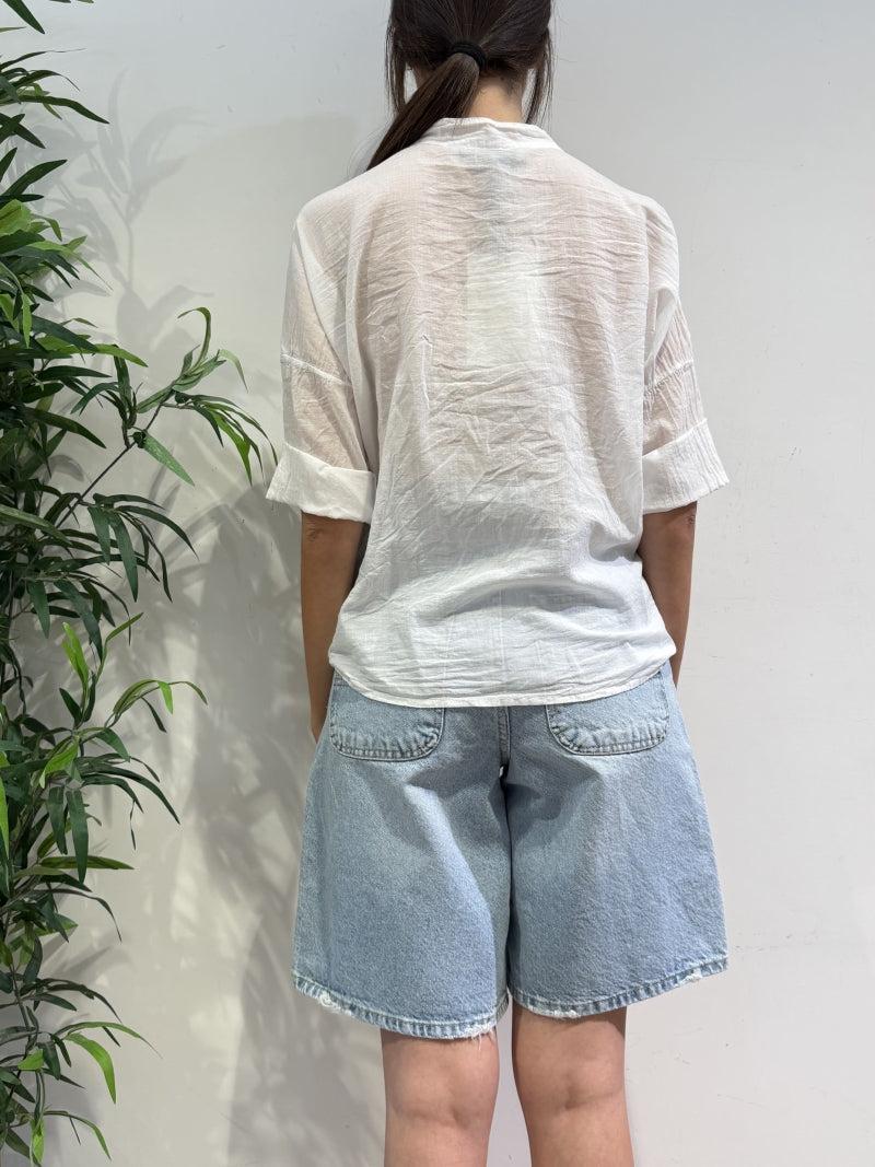 Haveone - Camicia mussola collo coreana bianca