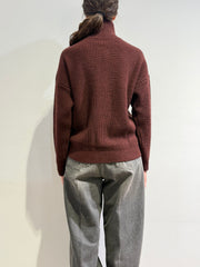 Vicolo - Maglia con zip bordeaux
