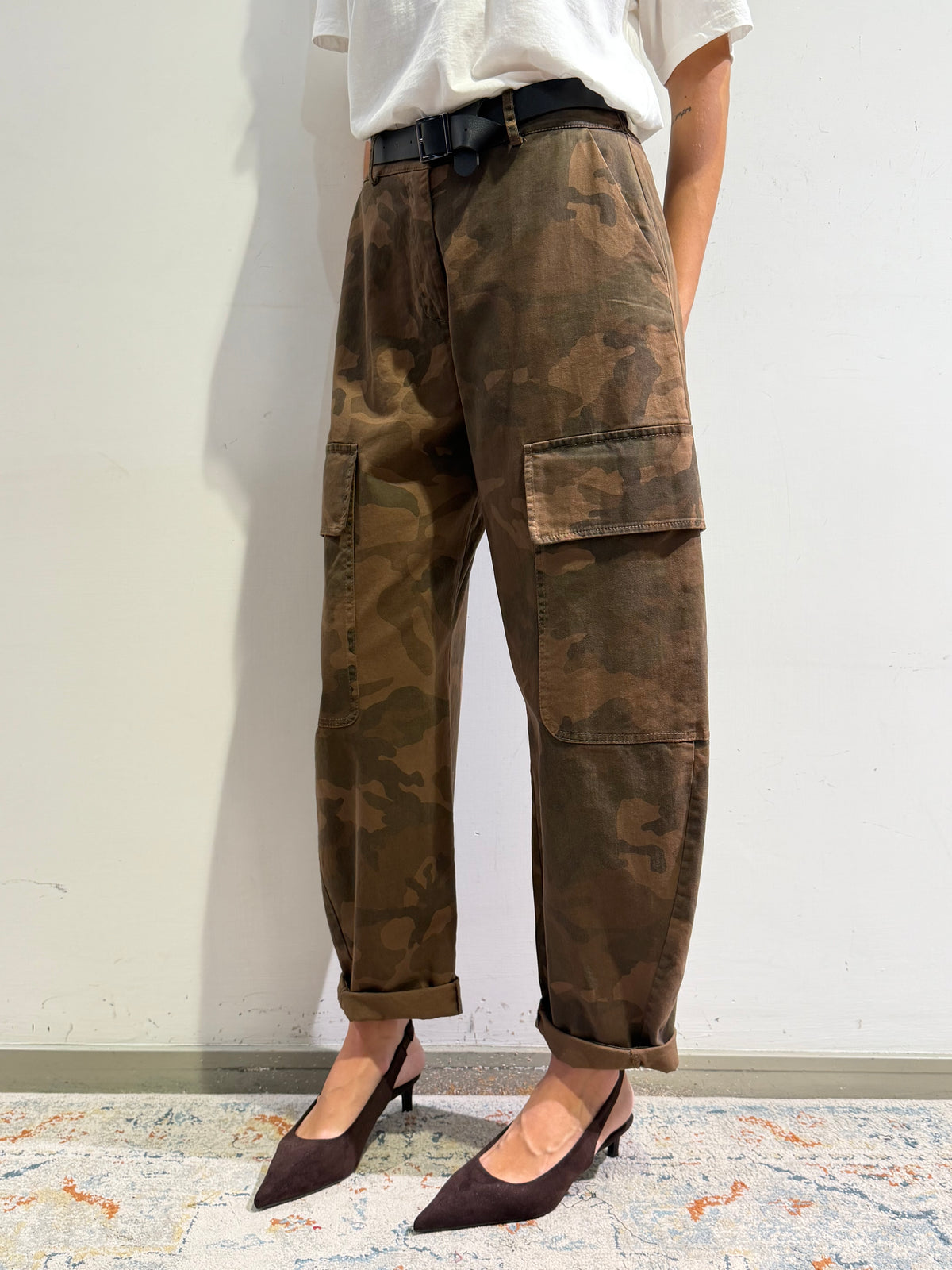 Le Streghe - Pantalone cargo camouflage marrone e militare
