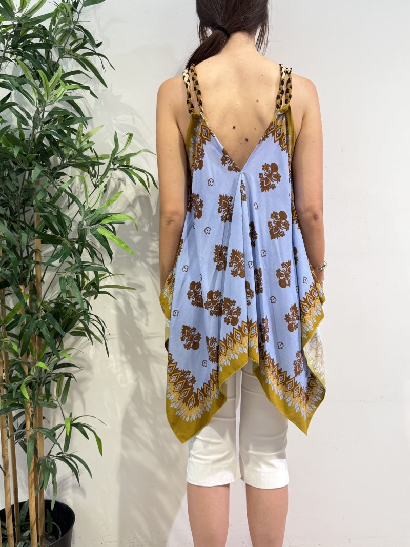 Dixie - Top fazzoletto bretelle intrecciate celeste