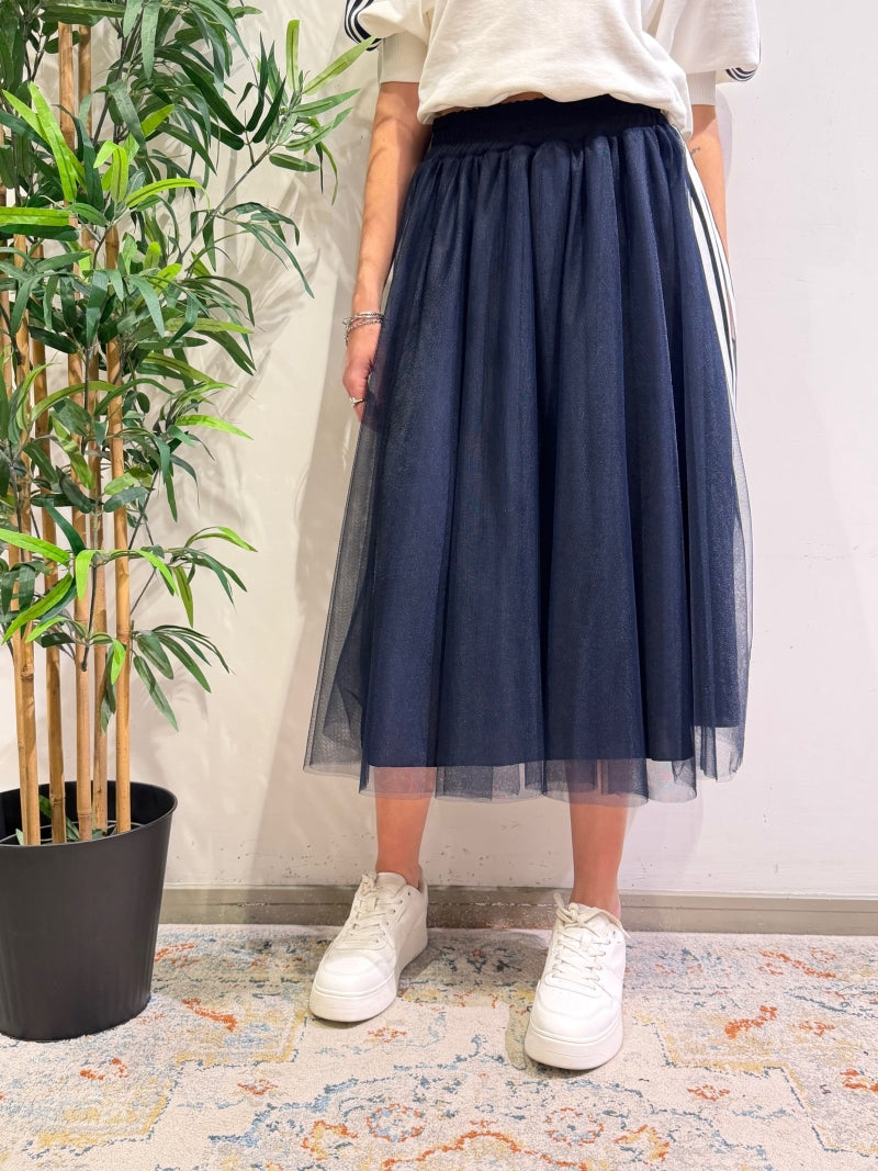 Motel - Gonna in tulle con bande laterali blu