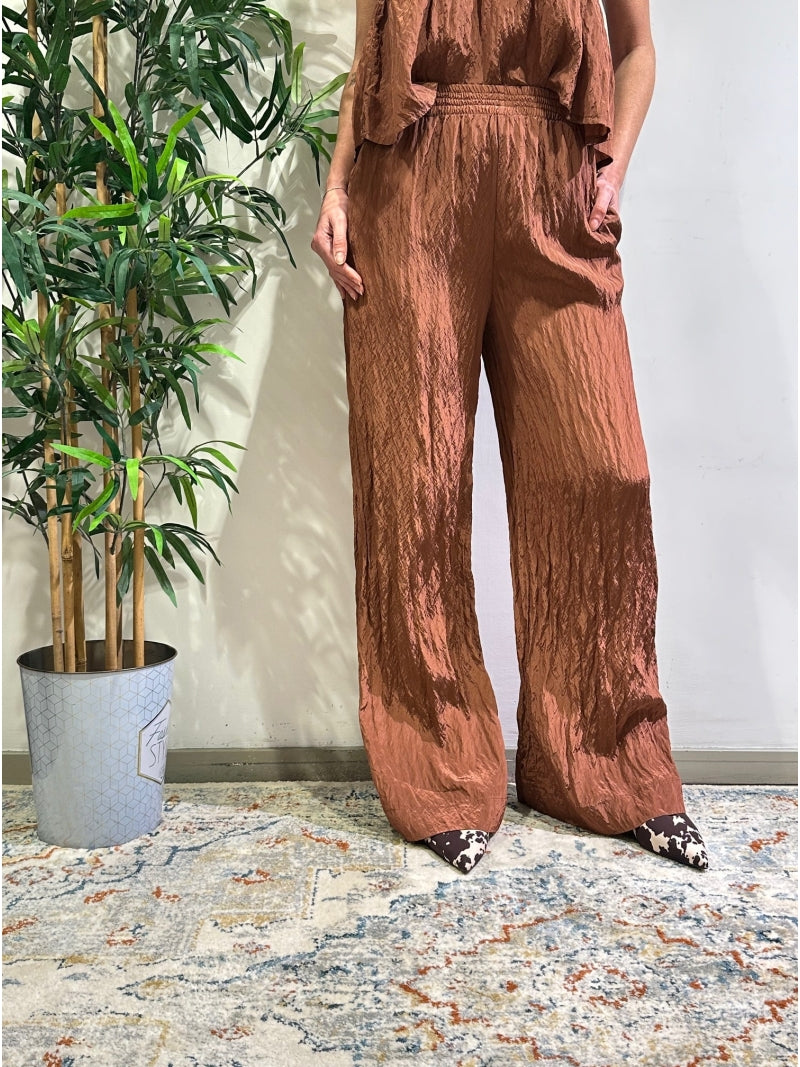Dixie - Completo top e pantalone tessuto stropicciato mattone