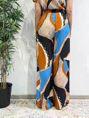 Haveone - Pantalone fantasia turchese nero e arancio