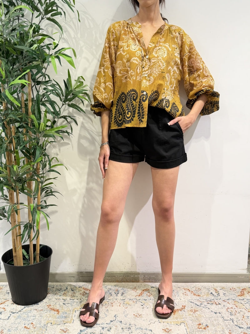 Vicolo - Camicia fantasia etnica senape