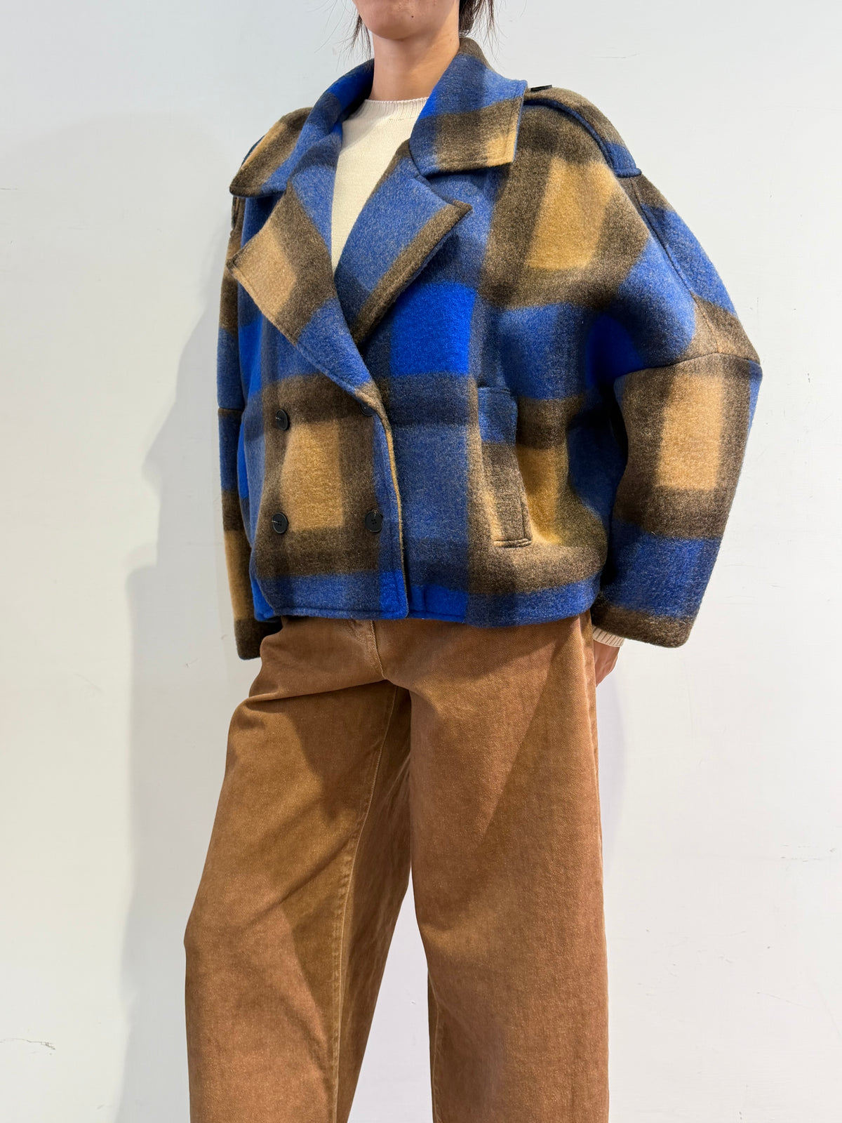Haveone - Giacca cappotto check blu royal
