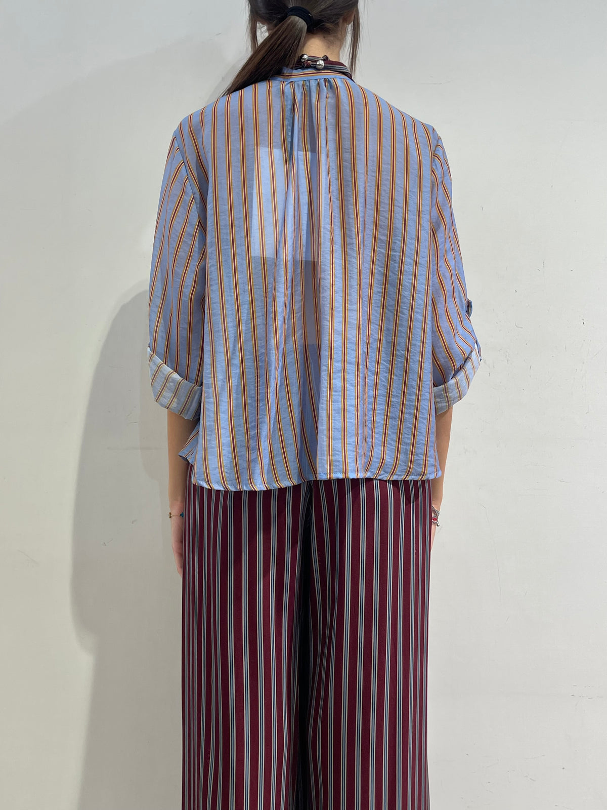 Haveone - Camicia a righe in mussola con collana - celeste