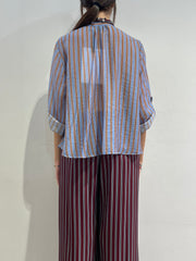 Haveone - Camicia a righe in mussola con collana - celeste