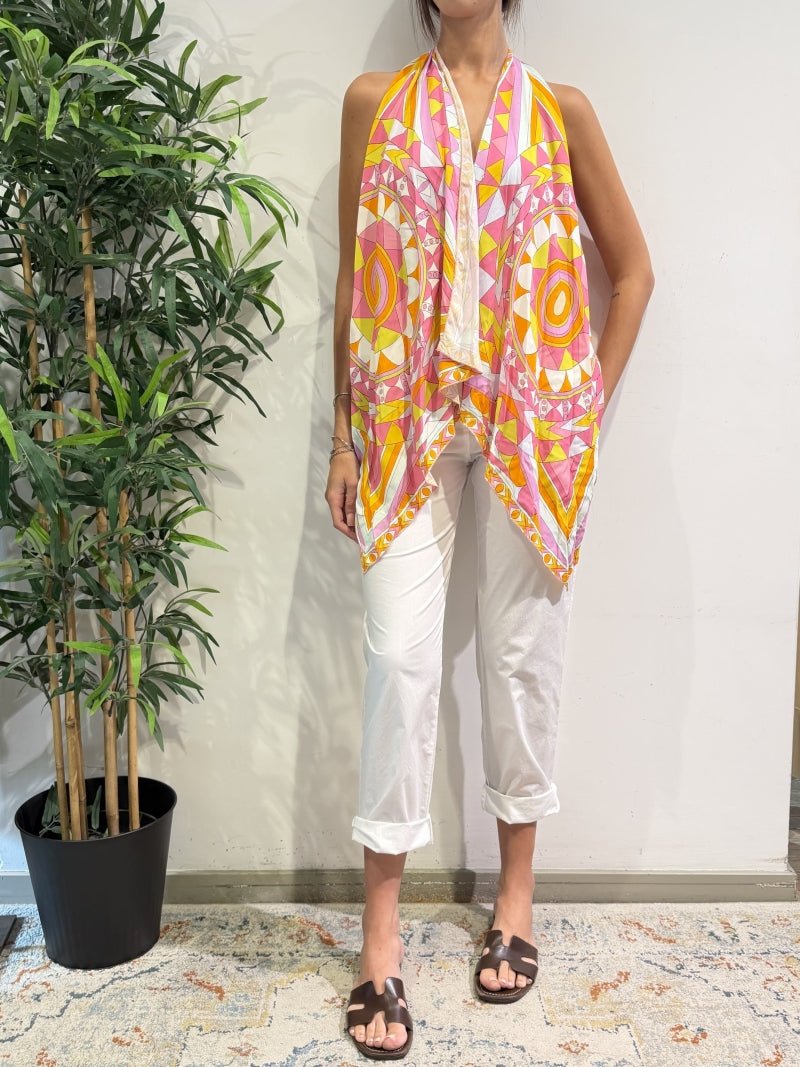 Tensione In - Top foulard scollato fantasia optical rosa