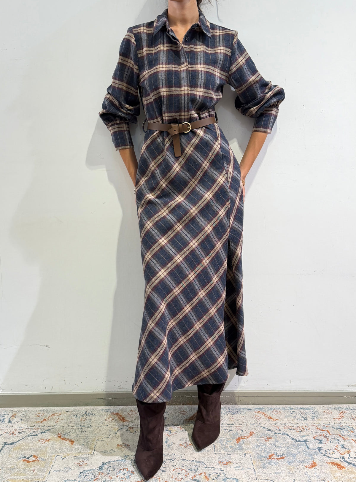 Motel - Abito collo camicia check blu