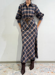 Motel - Abito collo camicia check blu