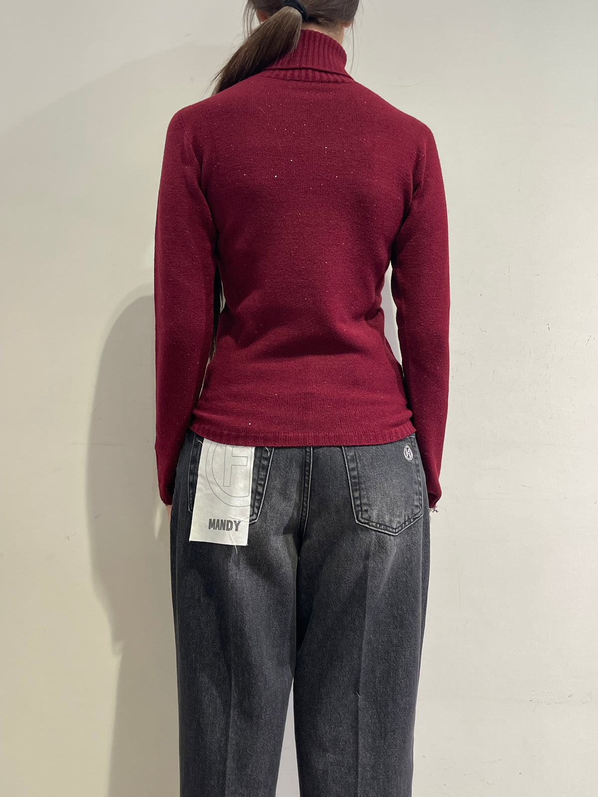 Kontatto - Maglia collo alto con micro paillettes bordeaux