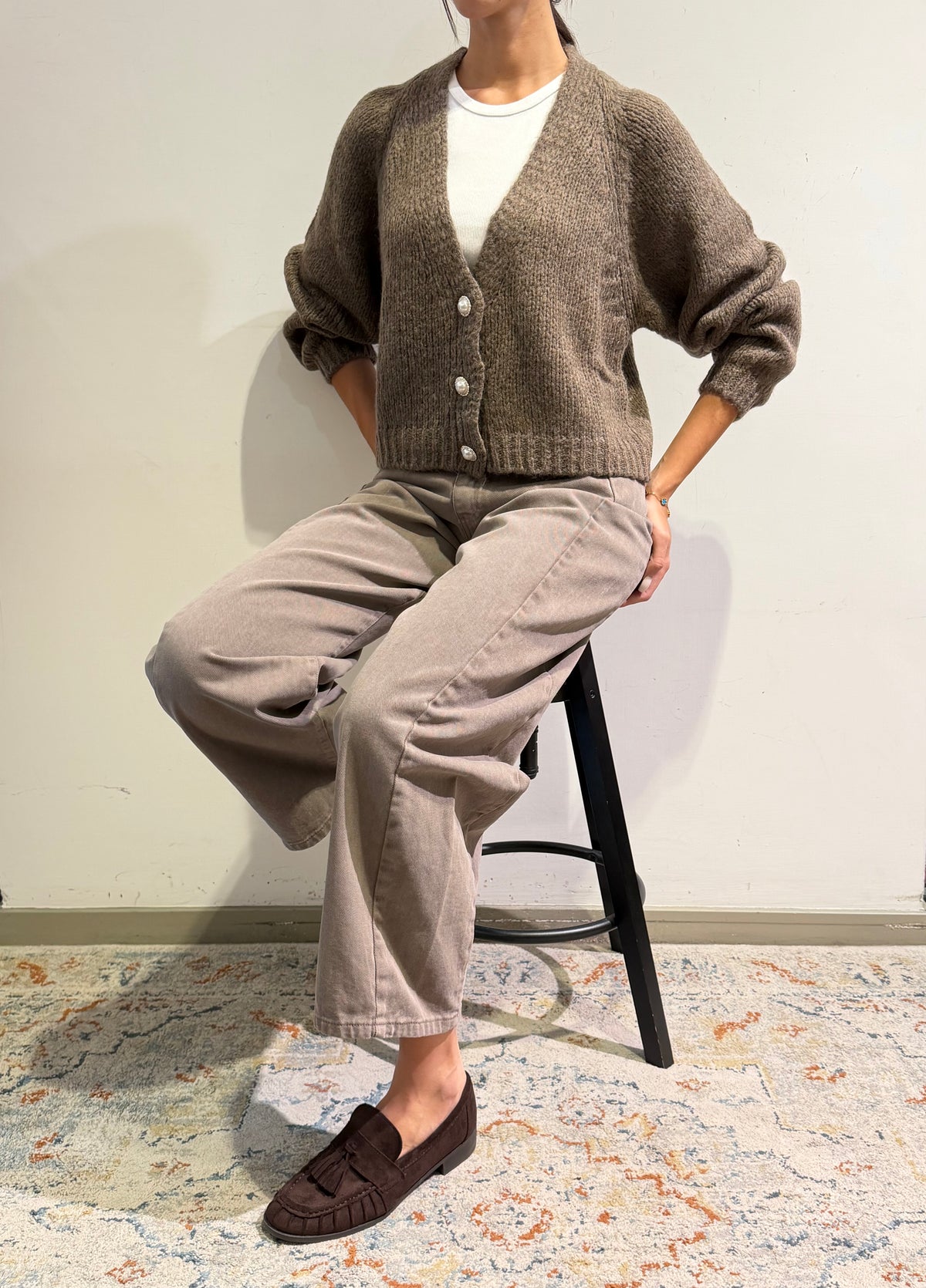 Haveone - Cardigan bottone perla fango
