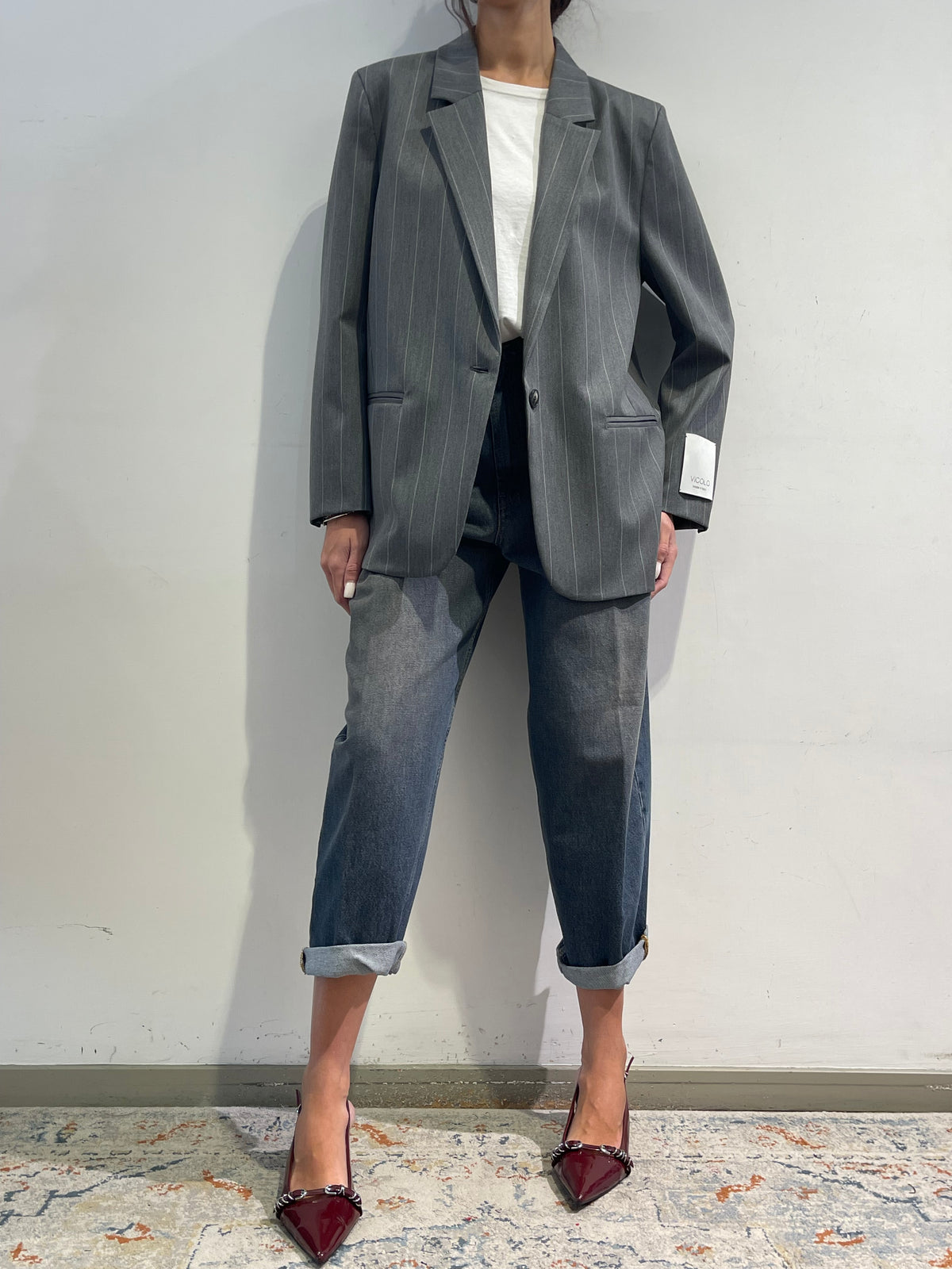 Vicolo - Giacca oversize gessata grigio