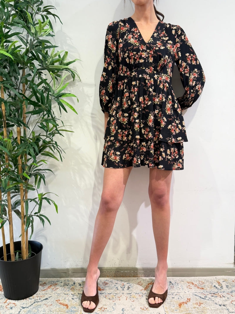 Vicolo - Vestito corto balze floreale nero